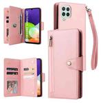 For Samsung Galaxy A22 4G Rivet Buckle 9 Cards Three Fold Leather Phone Case(Rose Gold)