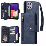 For Samsung Galaxy A22 5G Rivet Buckle 9 Cards Three Fold Leather Phone Case(Blue)