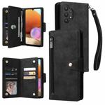 For Samsung Galaxy A32 4G Rivet Buckle 9 Cards Three Fold Leather Phone Case(Black)