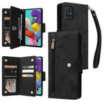 For Samsung Galaxy A51 Rivet Buckle 9 Cards Three Fold Leather Phone Case(Black)