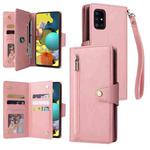 For Samsung Galaxy A51 5G Rivet Buckle 9 Cards Three Fold Leather Phone Case(Rose Gold)