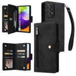 For Samsung Galaxy A52 5G Rivet Buckle 9 Cards Three Fold Leather Phone Case(Black)