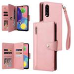 For Samsung Galaxy A70/A70S Rivet Buckle 9 Cards Three Fold Leather Phone Case(Rose Gold)