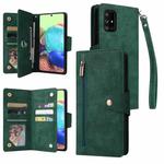 For Samsung Galaxy A71 5G Rivet Buckle 9 Cards Three Fold Leather Phone Case(Green)