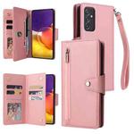 For Samsung Galaxy A82 Rivet Buckle 9 Cards Three Fold Leather Phone Case(Rose Gold)