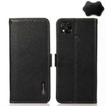For Xiaomi Redmi 10A KHAZNEH Side-Magnetic Litchi Genuine Leather RFID Phone Case(Black)