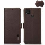 For Xiaomi Redmi 10A KHAZNEH Side-Magnetic Litchi Genuine Leather RFID Phone Case(Brown)