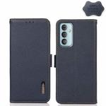 For Samsung Galaxy F23 / M23 KHAZNEH Side-Magnetic Litchi Genuine Leather RFID Phone Case(Blue)