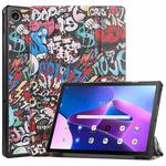 For Lenovo Tab M10 Plus 10.6 3rd Gen 2022 Custer Painted 3-Fold Holder Leather Tablet Case(Graffiti)