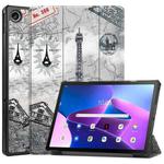 For Lenovo Tab M10 Plus 10.6 3rd Gen 2022 Custer Painted 3-Fold Holder Leather Tablet Case(Retro Tower)