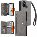 For OnePlus Nord N100 Rivet Buckle 9 Cards Three Fold Leather Phone Case(Grey)