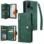For OnePlus Nord N100 Rivet Buckle 9 Cards Three Fold Leather Phone Case(Green)