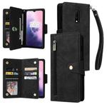 For OnePlus 7 Rivet Buckle 9 Cards Three Fold Leather Phone Case(Black)