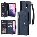 For OnePlus 7 Rivet Buckle 9 Cards Three Fold Leather Phone Case(Blue)