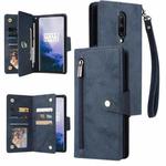 For OnePlus 7 Pro Rivet Buckle 9 Cards Three Fold Leather Phone Case(Blue)