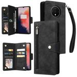 For OnePlus 7T Rivet Buckle 9 Cards Three Fold Leather Phone Case(Black)