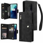 For OnePlus 7T Pro Rivet Buckle 9 Cards Three Fold Leather Phone Case(Black)