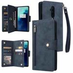For OnePlus 7T Pro Rivet Buckle 9 Cards Three Fold Leather Phone Case(Blue)