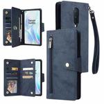 For OnePlus 8 Rivet Buckle 9 Cards Three Fold Leather Phone Case(Blue)