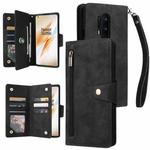 For OnePlus 8 Pro Rivet Buckle 9 Cards Three Fold Leather Phone Case(Black)