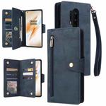 For OnePlus 8 Pro Rivet Buckle 9 Cards Three Fold Leather Phone Case(Blue)