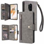 For OnePlus 8 Pro Rivet Buckle 9 Cards Three Fold Leather Phone Case(Grey)