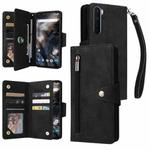 For OnePlus Nord Rivet Buckle 9 Cards Three Fold Leather Phone Case(Black)