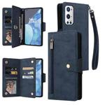 For OnePlus 9 Pro Rivet Buckle 9 Cards Three Fold Leather Phone Case(Blue)