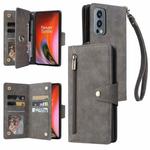 For OnePlus Nord 2 Rivet Buckle 9 Cards Three Fold Leather Phone Case(Grey)