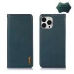 For iPhone 13 Pro KHAZNEH Nappa Top Layer Cowhide Leather Phone Case (Green)