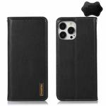 For iPhone 13 Pro KHAZNEH Nappa Top Layer Cowhide Leather Phone Case (Black)