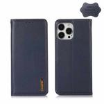 For iPhone 13 Pro Max KHAZNEH Nappa Top Layer Cowhide Leather Phone Case (Blue)