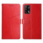 For OPPO A74 4G / F19 Y Stitching Horizontal Flip Leather Phone Case(Red)