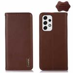 For Samsung Galaxy A73 5G KHAZNEH Nappa Top Layer Cowhide Leather Phone Case(Brown)