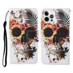 Colored Drawing Pattern Horizontal Flip Leather Phone Case For iPhone 13 Pro Max(Flower Skull)