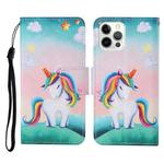 For iPhone 13 Pro Max Colored Drawing Pattern Horizontal Flip Leather Phone Case (Rainbow Unicorn)