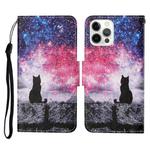 For iPhone 13 Pro Colored Drawing Pattern Horizontal Flip Leather Phone Case (Starry Cat)