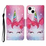 For iPhone 13 Colored Drawing Pattern Horizontal Flip Leather Phone Case(Eyelash Unicorn)