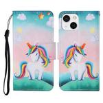 For iPhone 13 mini Colored Drawing Pattern Horizontal Flip Leather Phone Case (Rainbow Unicorn)