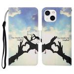 For iPhone 13 mini Colored Drawing Pattern Horizontal Flip Leather Phone Case (Love Gesture)