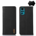 For Motorola Moto G22 KHAZNEH Nappa Top Layer Cowhide Leather Phone Case(Black)