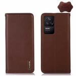 For Xiaomi Redmi K40S KHAZNEH Nappa Top Layer Cowhide Leather Phone Case(Brown)