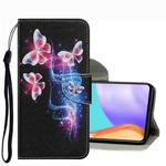 For Samsung Galaxy A53 Coloured Drawing Pattern Leather Phone Case(Three Fluorescent Butterflies)