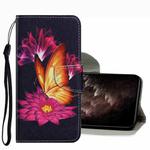For Samsung Galaxy S22 Ultra 5G Coloured Drawing Pattern Leather Phone Case(Big Gold Butterfly)