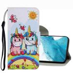 For Samsung Galaxy S22 5G Coloured Drawing Pattern Leather Phone Case(Couple Unicorn)
