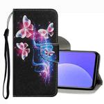 For Xiaomi Mi 10T Lite Coloured Drawing Pattern Leather Phone Case(Three Fluorescent Butterflies)