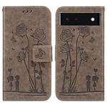 For Google Pixel 6 Embossing Rose Couple Leather Phone Case(Grey)