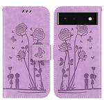 For Google Pixel 6 Embossing Rose Couple Leather Phone Case(Purple)