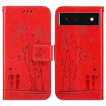 For Google Pixel 6 Embossing Rose Couple Leather Phone Case(Red)