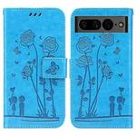 For Google Pixel 7 5G Embossing Rose Couple Leather Phone Case(Blue)